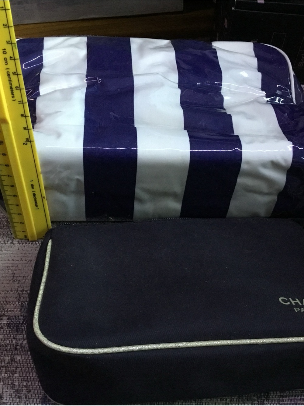 2 PCs Large Glossy Navy and White Striped Estée Lauder & SmallChanelCosmetic Bag